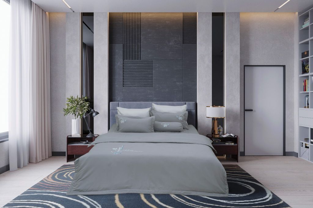 Chăn ga gối thêu Adore SH_AC25 201 ghi xám