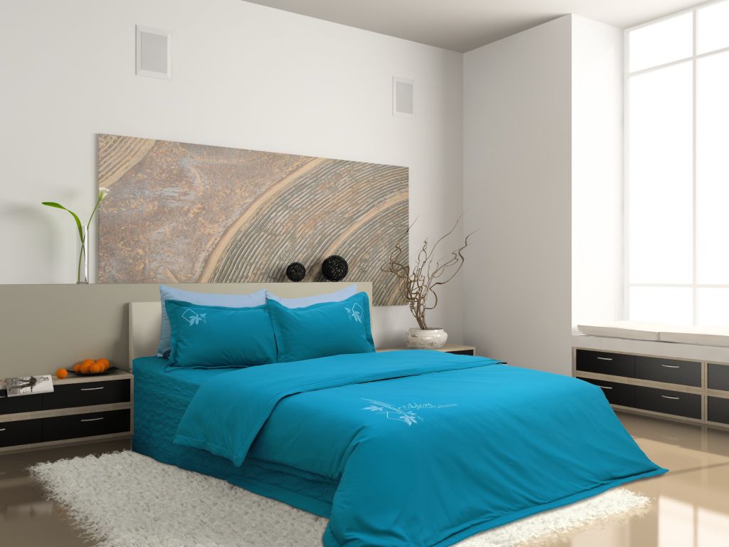 Chăn ga gối thêu Adore SH_AC25 203 màu xanh